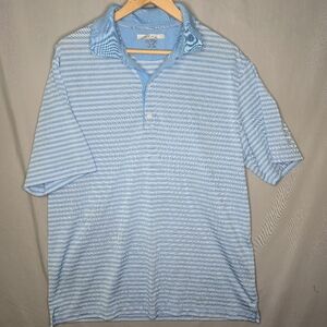 Greg Norman Men's Blue Striped Golf Shirt Short Sleeved Size XL